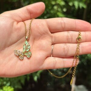 18K Gold Plated Stainless Steel Diamond Butterfly Necklace
